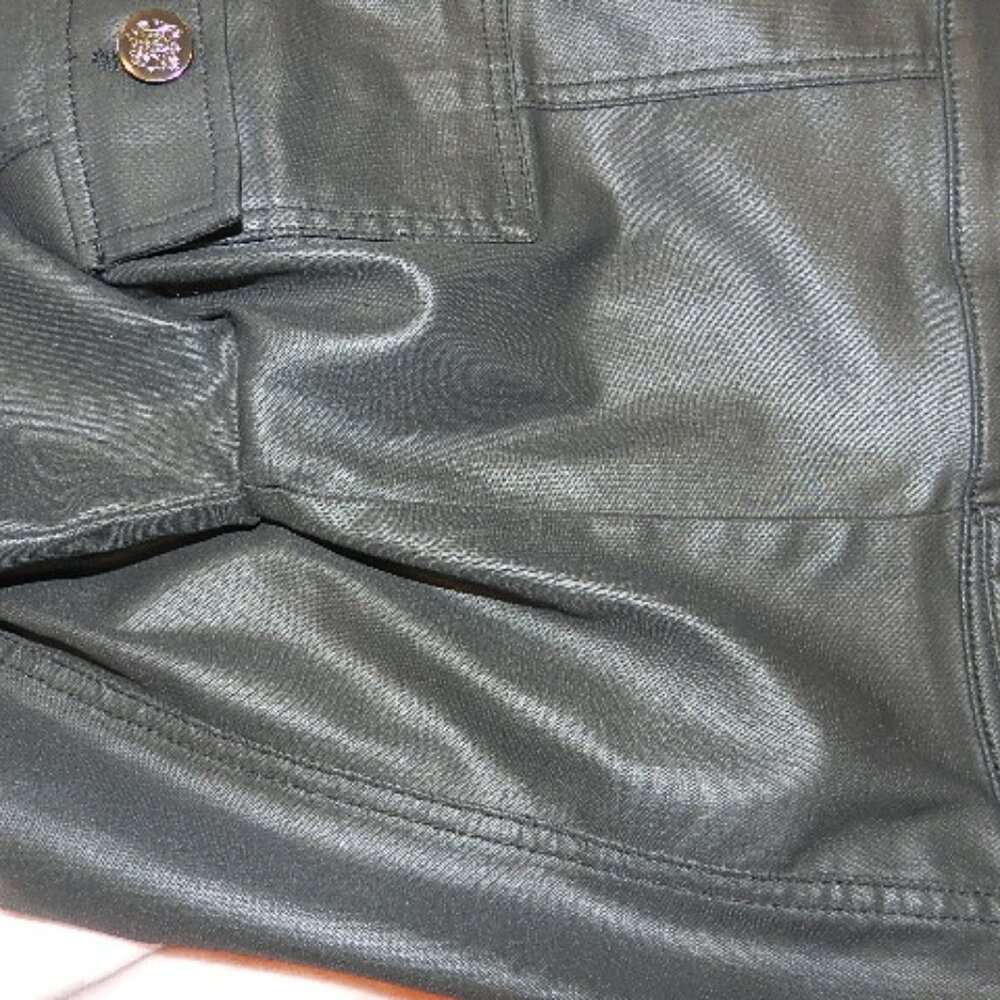 White House Black Market Black Coated Denim Cropped Pocket Jacket Size 4P - Picture 11 of 16